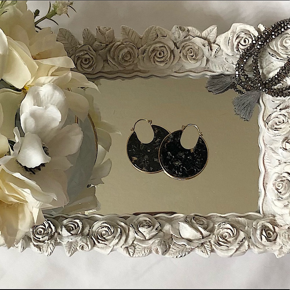 Black Marbled Hoop Earrings